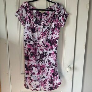Jean Paul Gaultier for Target Pink & Black Floral on White Dress with Ruching L